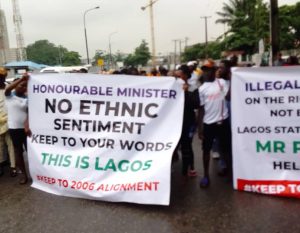 Lagos community protests against the proposed relocation of a coastal road.